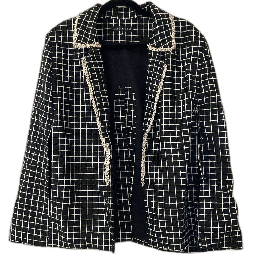 Blush Noir Black & White Plaid Cape Style Blazer Jacket Open Front Large NWT